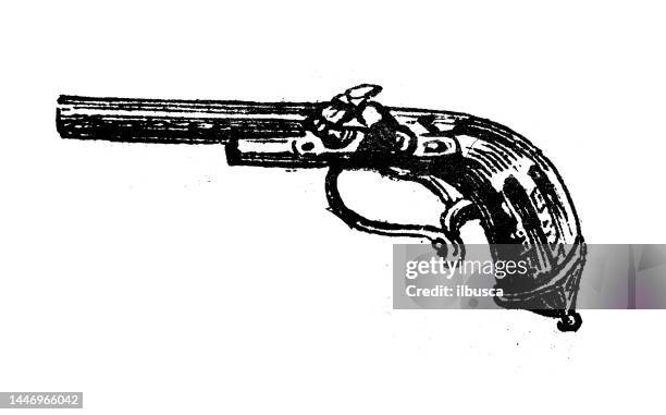 antique engraving illustration: pistol gun - handgun stock illustrations