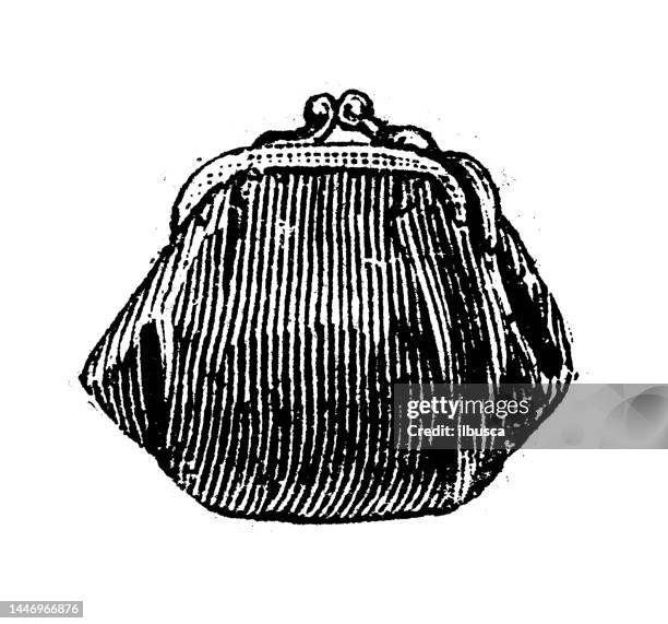 antike stichillustration: geldbörse - change purse stock-grafiken, -clipart, -cartoons und -symbole