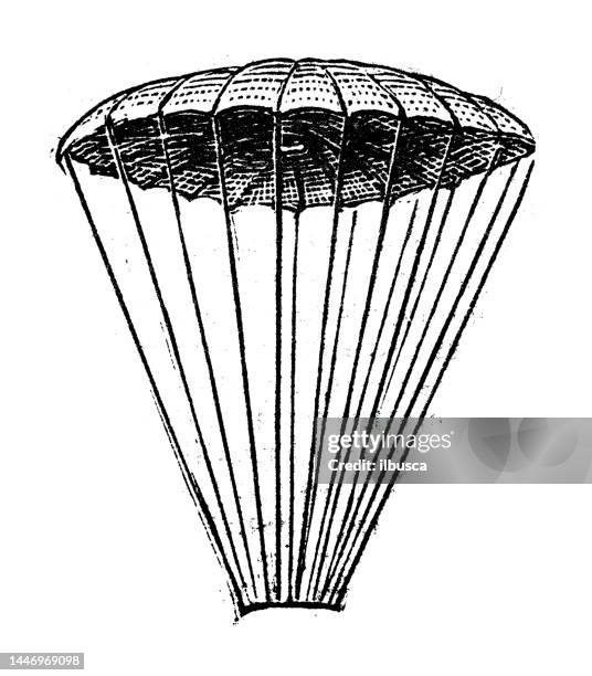 antike stichillustration: fallschirm - paratrooper stock-grafiken, -clipart, -cartoons und -symbole