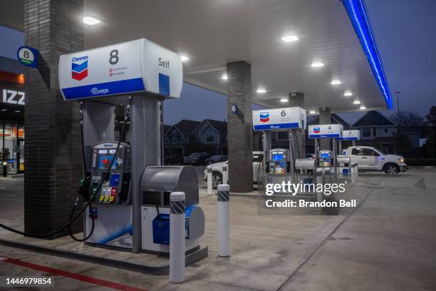 Chevron gas station on December 05, 2022 in Houston, Texas. U.S. Gas prices have dropped towards $3 a gallon, with global gas prices having steadily...