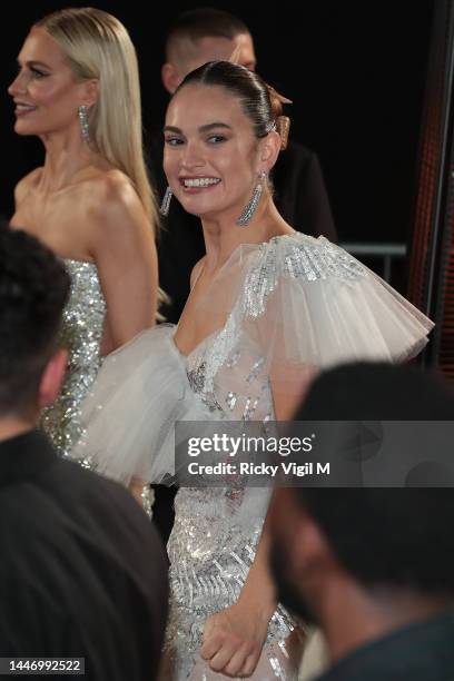 Lily James seen attending The Fashion Awards 2022 at Royal Albert Hall on December 05, 2022 in London, England.