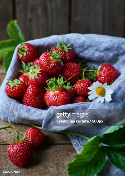 close-up of strawberries in bowl on table,odense,denmark - strawberry blossom stock pictures, royalty-free photos & images