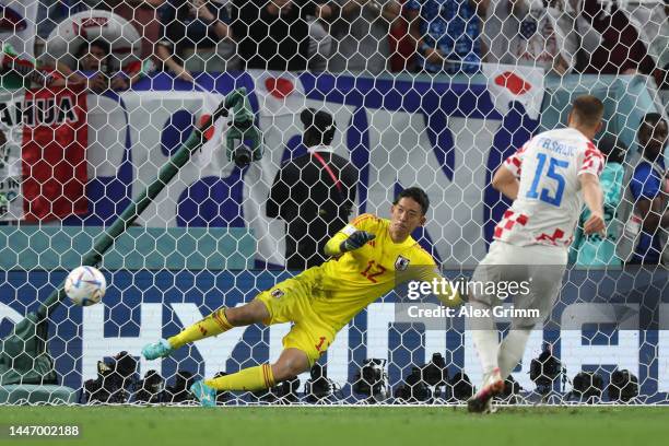 Mario Pasalic of Croatia scores the sides winning penalty in the penalty shoot out during the FIFA World Cup Qatar 2022 Round of 16 match between...
