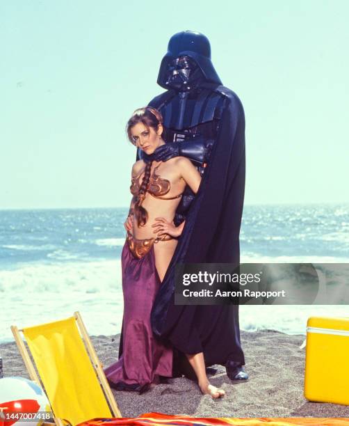 Carrie Fisher on Stinson Beach in Northern California with the cast of Star Wars.