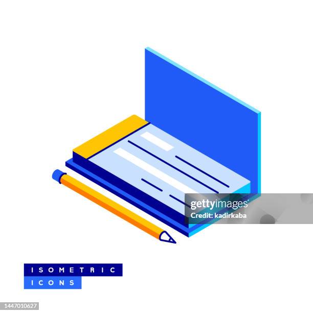 check book isometric icon concept and three dimensional design. payment, credit, credit score, money, checkbook. - cheque 幅插畫檔、美工圖案、卡通及圖標