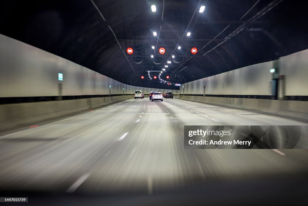 Tunnel vision, driving on empty highway, speed motion