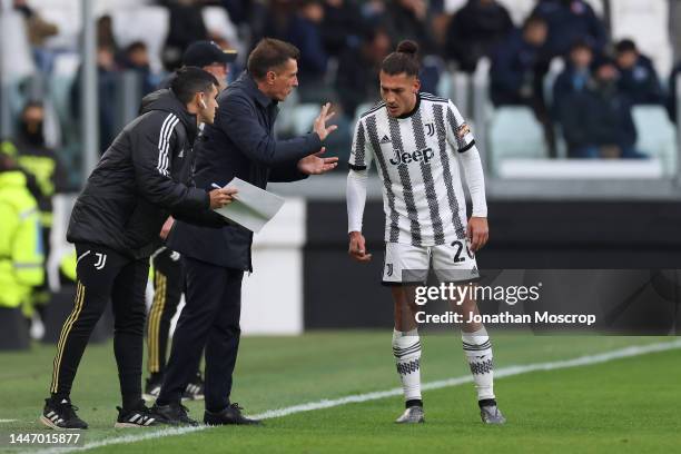 Massimo Brambilla Head coach of Juventus gives instructions to Simone Iocolano of Juventus during the Serie C, Group A match between Juventus Next...