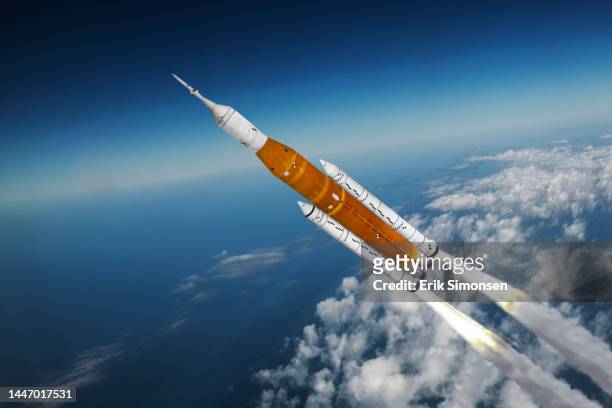 artemis 1 space launch system (sls) rocket launch - nasa kennedy space centre stock pictures, royalty-free photos & images