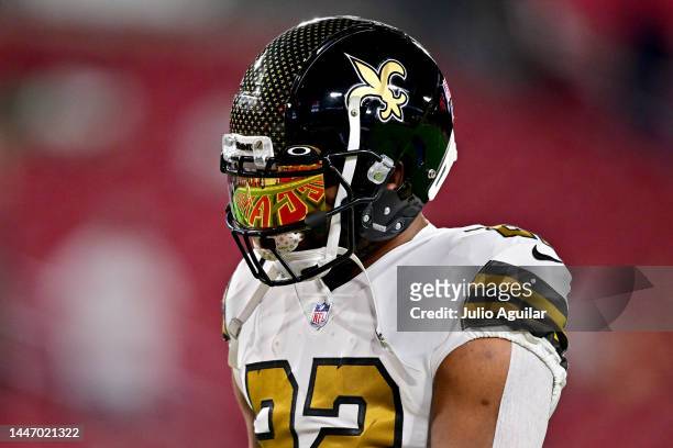 Mark Ingram II of the New Orleans Saints warms up prior to the game against the Tampa Bay Buccaneers at Raymond James Stadium on December 05, 2022 in...