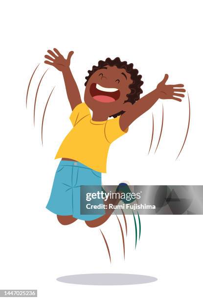 ilustraciones, imágenes clip art, dibujos animados e iconos de stock de niño saltando de alegría - niños-africanos-negros-sonriendo