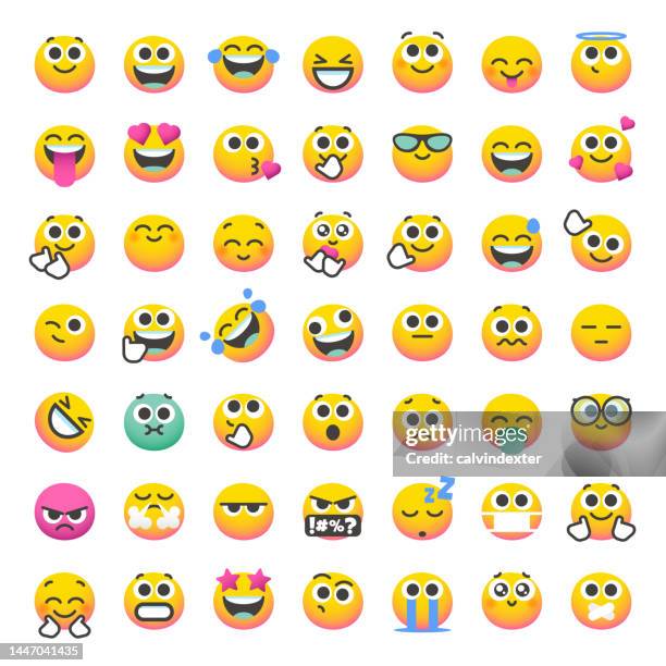 emoticons collection blob shapes and color gradients - smilies stock illustrations