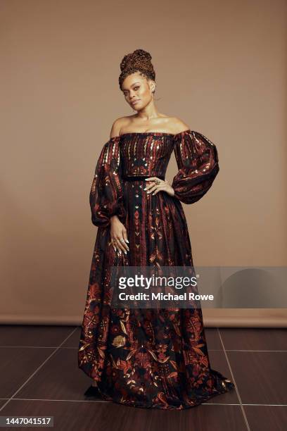 Andra Day poses in the IMDb Exclusive Portrait Studio at The Critics Choice Association 5th Annual Celebration of Black Cinema & Television at...