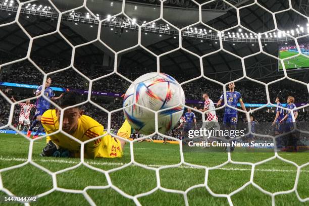 Goalkeeper Eiji Kawashima of Japan in a penalty shoot out during the FIFA World Cup Qatar 2022 Round of 16 match between Japan and Croatia at Al...