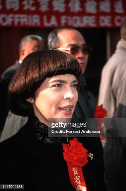 Close-up of French singer Mirielle Mathieu as she attends the unveiling of a wax figure in Ditan Park, Beijing, China, November 10, 1994.