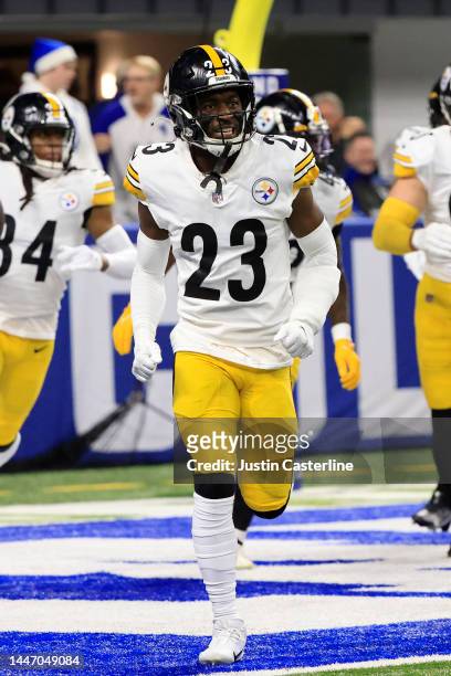 Damontae Kazee of the Pittsburgh Steelers on the field in the game against the Indianapolis Colts at Lucas Oil Stadium on November 28, 2022 in...