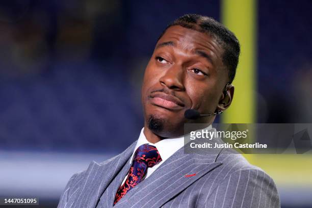 Former NFL player and ESPN analyst Robert Griffin III looks on before the game against the Pittsburgh Steelers and Indianapolis Colts at Lucas Oil...
