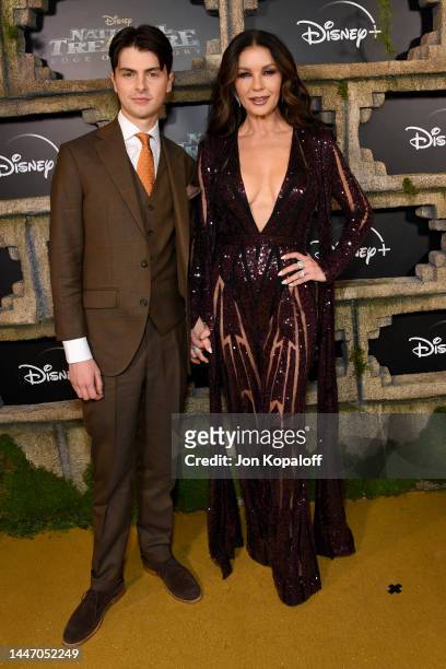 Dylan Michael Douglas and Catherine Zeta-Jones attend the Disney+ Original Series "National Treasure: Edge of History" Red Carpet Event at El Capitan...