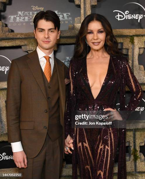 Dylan Michael Douglas and Catherine Zeta-Jones attend the Disney+ Original Series "National Treasure: Edge of History" Red Carpet Event at El Capitan...