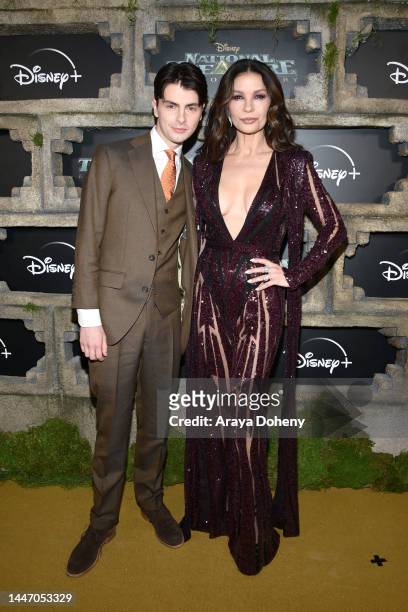 Dylan Michael Douglas and Catherine Zeta-Jones attend the premiere of Disney+ Original Series "National Treasure: Edge Of History" at El Capitan...