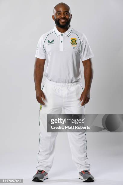 Temba Bavuma poses during the South Africa Test cricket team headshots session at Allan Border Field on December 06, 2022 in Brisbane, Australia.