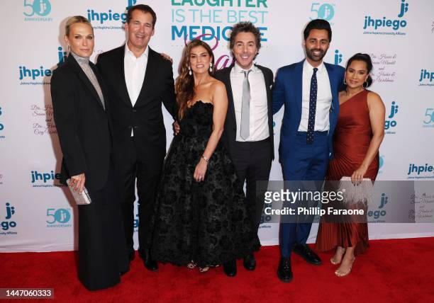 Molly Sims, Scott Stuber, Serena Levy, Shawn Levy, Hasan Minhaj, and Dr. Beena Patel Minhaj attend the 2022 Jhpiego Awards Ceremony at Beverly...