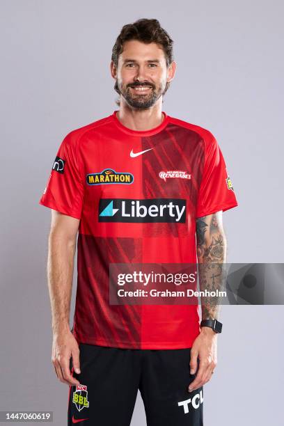 Kane Richardson of the Renegades poses during the Melbourne Renegades Big Bash League headshots session at Junction Oval on December 06, 2022 in...