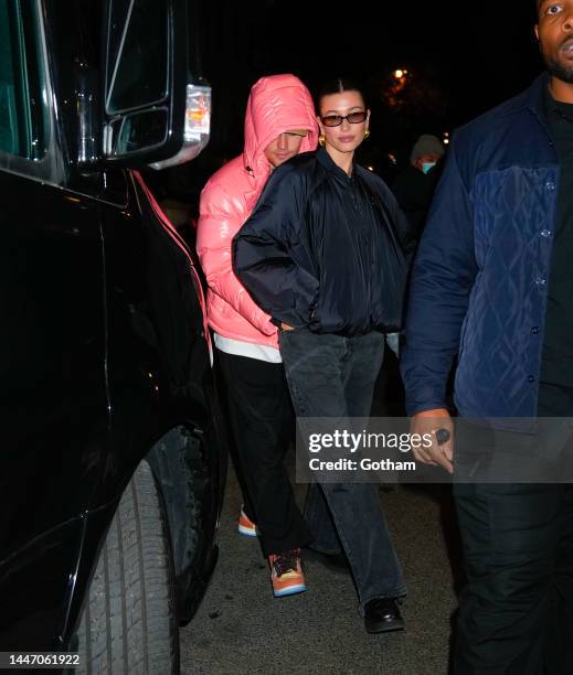 Justin Bieber and Hailey Bieber are seen on December 05, 2022 in New York City.