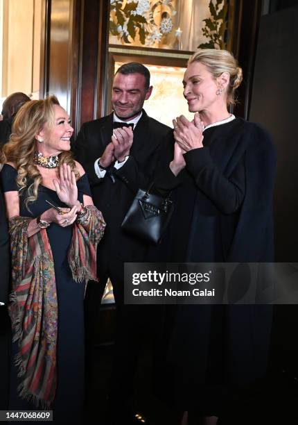 Caroline Scheufele, Liev Schreiber and Uma Thurman attend the ribbon cutting at the Grand Opening of Chopard's New York Flagship Boutique on Fifth...