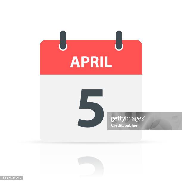 april 5 - daily calendar icon with reflection on white background - april 5 stock illustrations