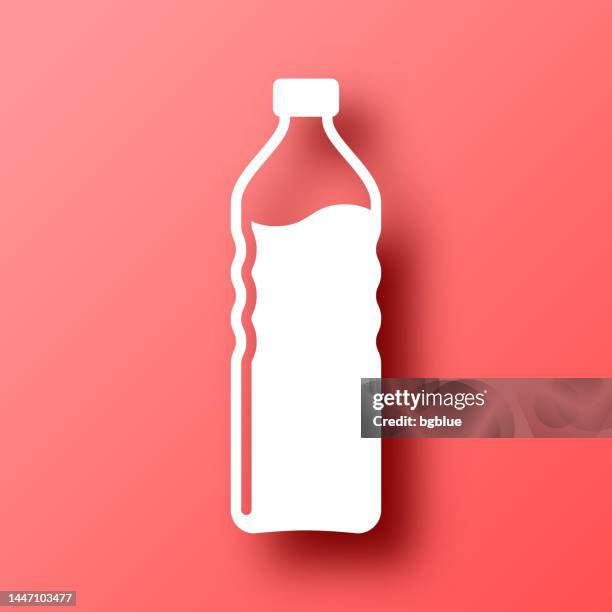 bottle of water. icon on red background with shadow - fruit infused water bottle stock illustrations