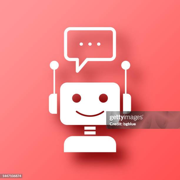 chatbot mit sprechblase. symbol auf rotem hintergrund mit schatten - antworten stock-grafiken, -clipart, -cartoons und -symbole