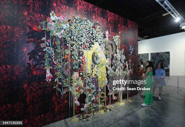 Mixed-media installation by Ebony G. Patterson is presented by the Monique Meloche Gallery during Art Basel Miami Beach in the Miami Beach Convention...