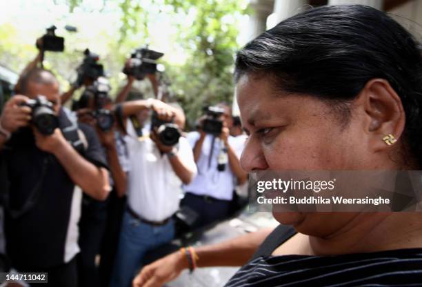 Anoma Fonseka, wife of ex-Army chief Sarath Fonseka, leaves the court after her husband was granted bail at High Court on May 18, 2012 in Colombo,...