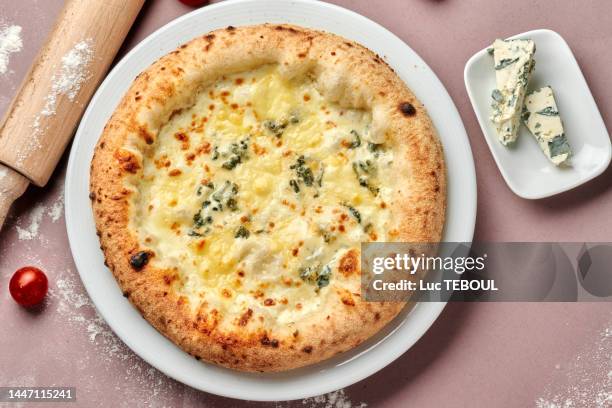four cheese pizza - gorgonzola stock pictures, royalty-free photos & images