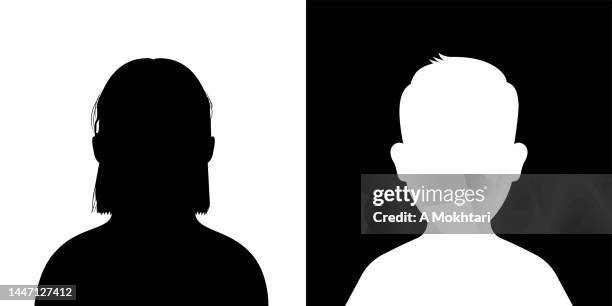 woman and man avatar icon, in black and white. - blank expression stock illustrations