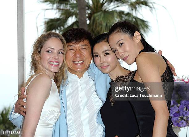 Actress Laura Weissbecker, Director Jackie Chan, Actress Yao Xingtong and Actress Zhang Nan Xin pose at the 'Chinese Zodiac' photocall during the...