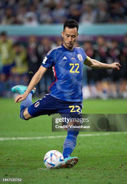 Maya Yoshida of Japan takes his penalty during the shoot out during the FIFA World Cup Qatar 2022 Round of 16 match between Japan and Croatia at Al...