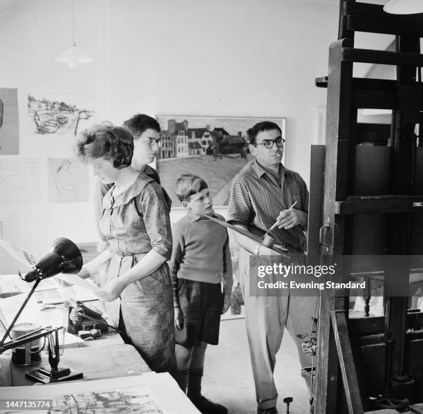 Austrian artist Hans Schwarz pictured in his studio in Hampstead, London, on June 6th, 1961.