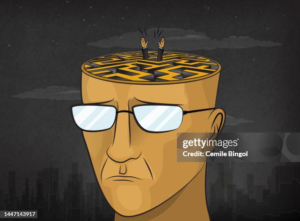 lost in brain maze - bipolar disorder stock illustrations