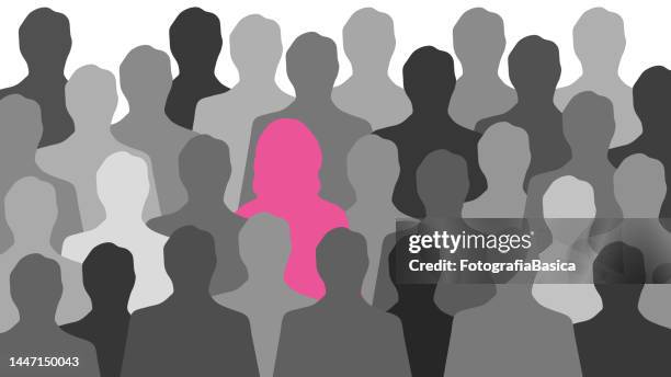 pink woman - female with group of males stock illustrations