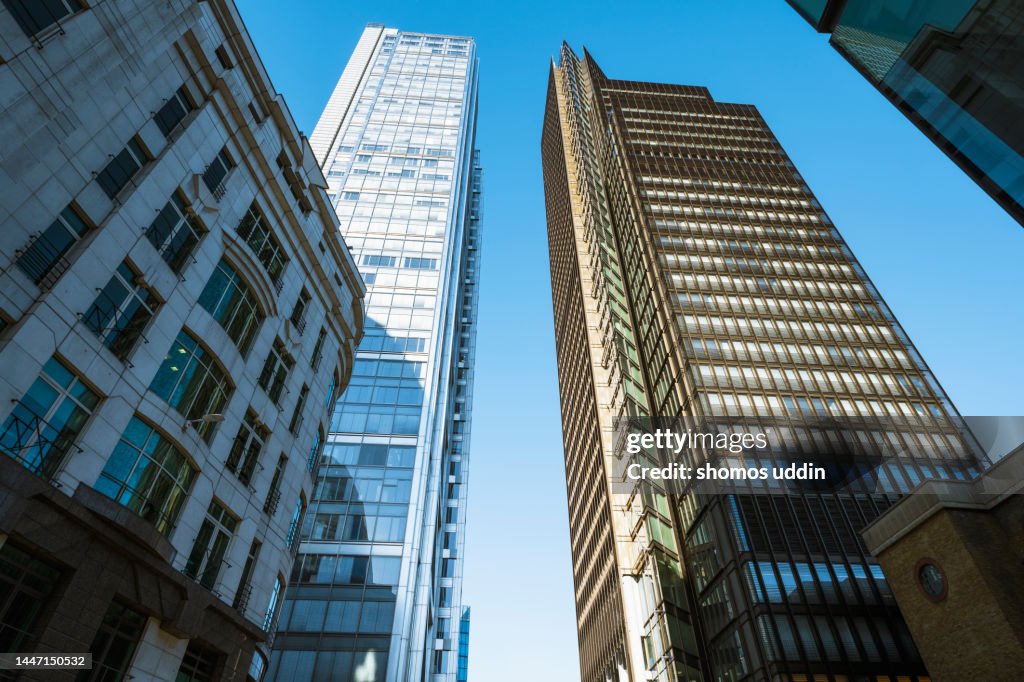 Facade Of Modern Financial Buildings In London Business District High ...