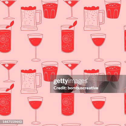 Drinks Pattern, Line Art Drinks Pattern, Line Art
