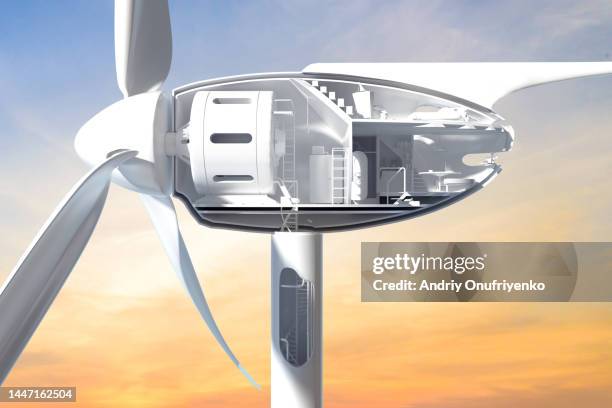 wind turbines on sunset sky - batteriespeicher stock-fotos und bilder