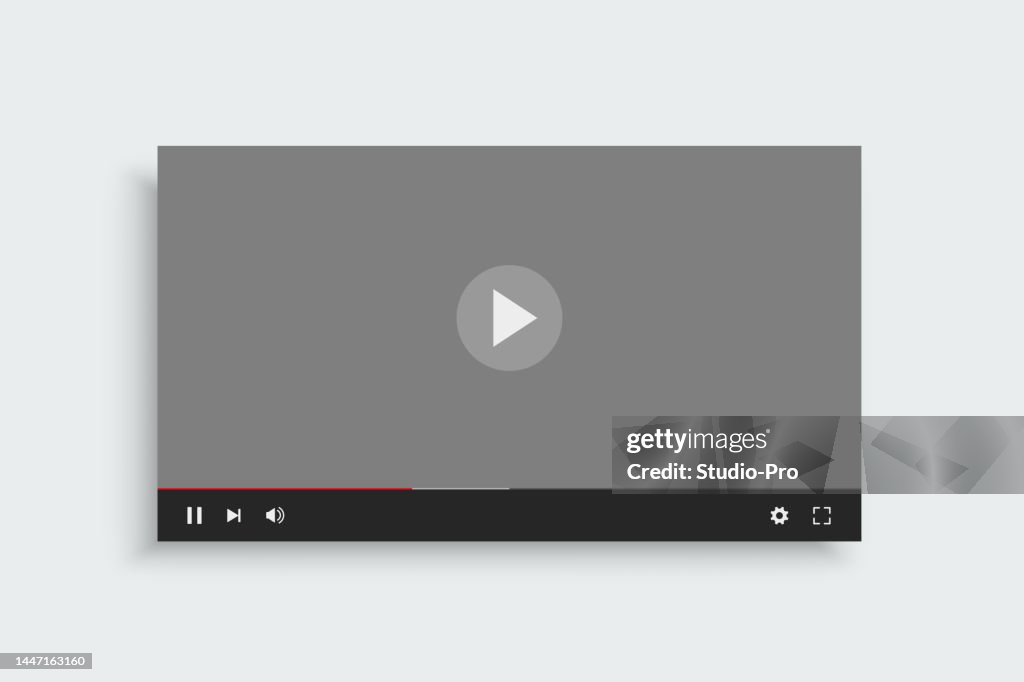 Video player template with grey screen mockup