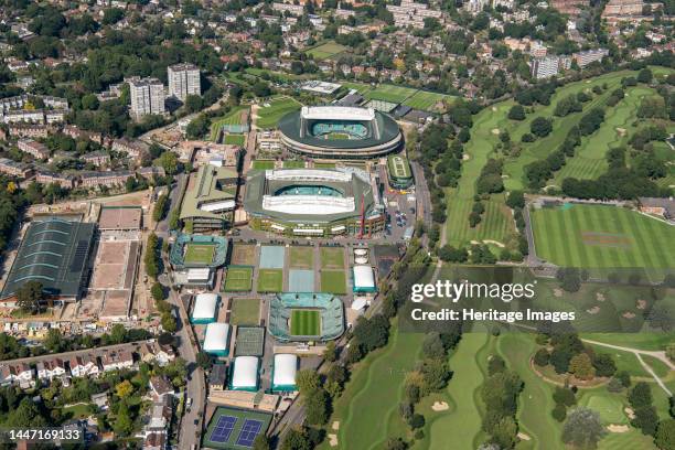 No 1 Court and Centre Court at the All England and Lawn Tennis and Croquet Club, Wimbledon, 2021. Creator: Damian Grady.