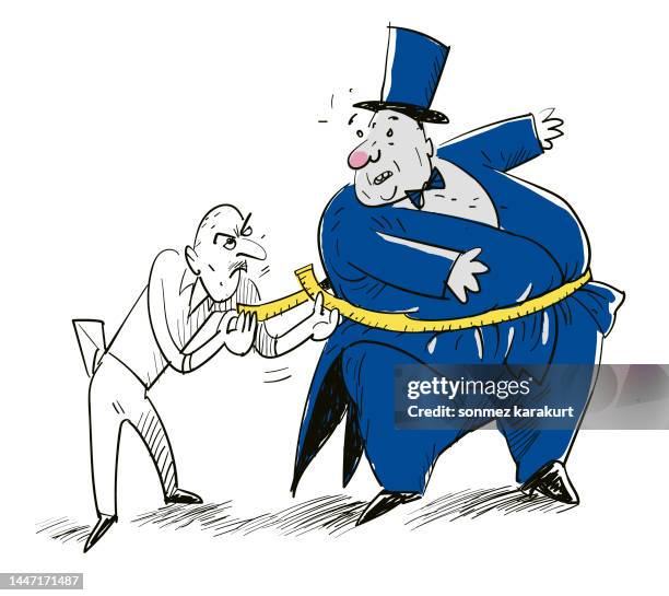 voter measures the circumference of the politician's navel - corrupt politician stock illustrations