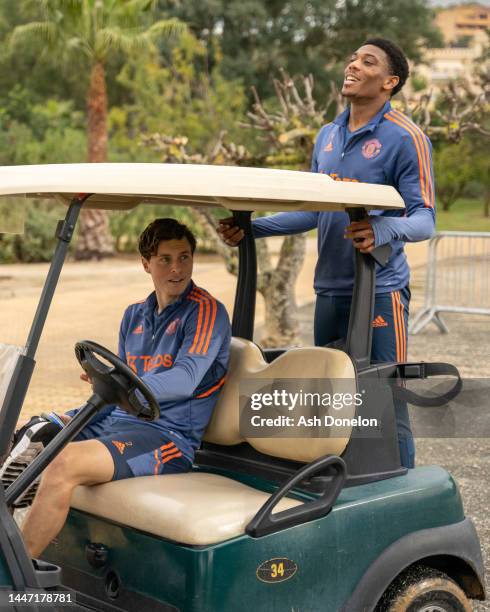 Victor Lindelof, Anthony Martial of Manchester United in action during a first team training session on December 06, 2022 in Jerez de la Frontera,...