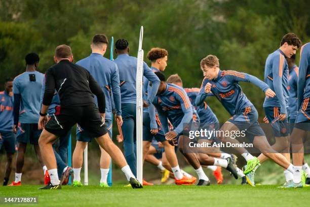 Charlie Savage of Manchester United in action during a first team training session on December 06, 2022 in Jerez de la Frontera, Spain.