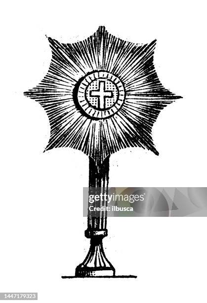 illustrations, cliparts, dessins animés et icônes de gravure ancienne illustration : ostenseur, ostensorium, ostenseur - croix religieuse