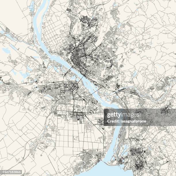 novosibirsk, russia vector map - ob river stock illustrations